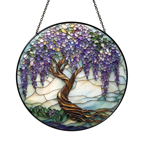 Wisteria Inspired Glass Window Ornament, Decorative Light Catching Hanging Art, Botanical Style Glass Decor for Home Window Display