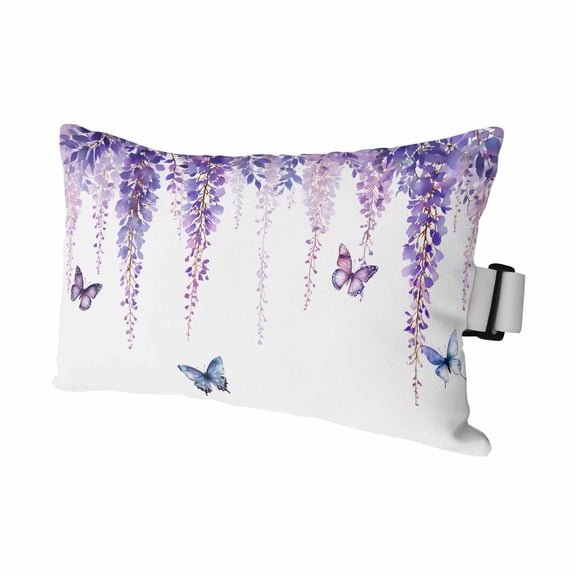 Wisteria Outdoor Pillows for Chaise Lounge Chair Waterproof Lumbar Pillows with Insert&Adjustable Strap Beach Headrest Pillow Purple Flowers Butterflies Vintage Spring Pillow for Patio Pool 11"x16"
