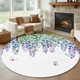 thumbnail image 1 of Wisteria Round Area Rug 7Ft Washable Circle Rugs for Dorm Laundry Room, Purple Flowers Leaves Butterflies Botanical Spring Non-Slip Carpet Floor Mats Indoor Outdoor Carpet Runner Aesthetic Home Decor, 1 of 8