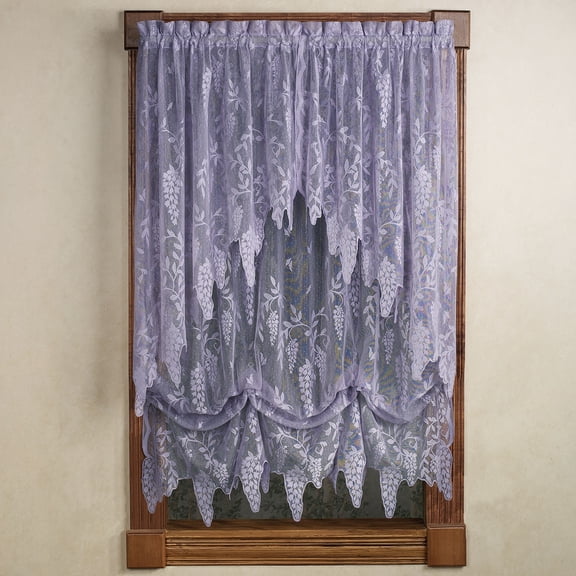Wisteria Sheer Lace Rod Pocket Window Treatment; Balloon Shade and 38L Swag Valance Set