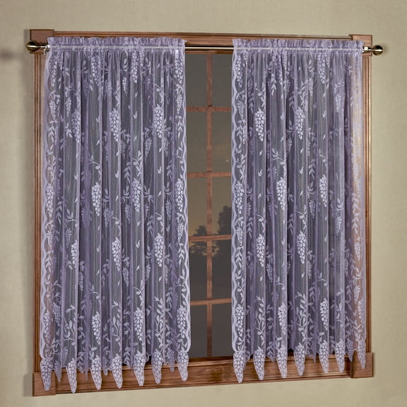 Wisteria Sheer Polyester Lace, Floral Rod Pocket Window Treatment; 2-63L Panels Set