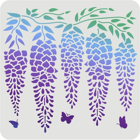 Wisteria Stencils Template 11.8x11.8inch Plastic Flowers Drawing Painting Stencils for Wall Floor Wood and TileWhite
