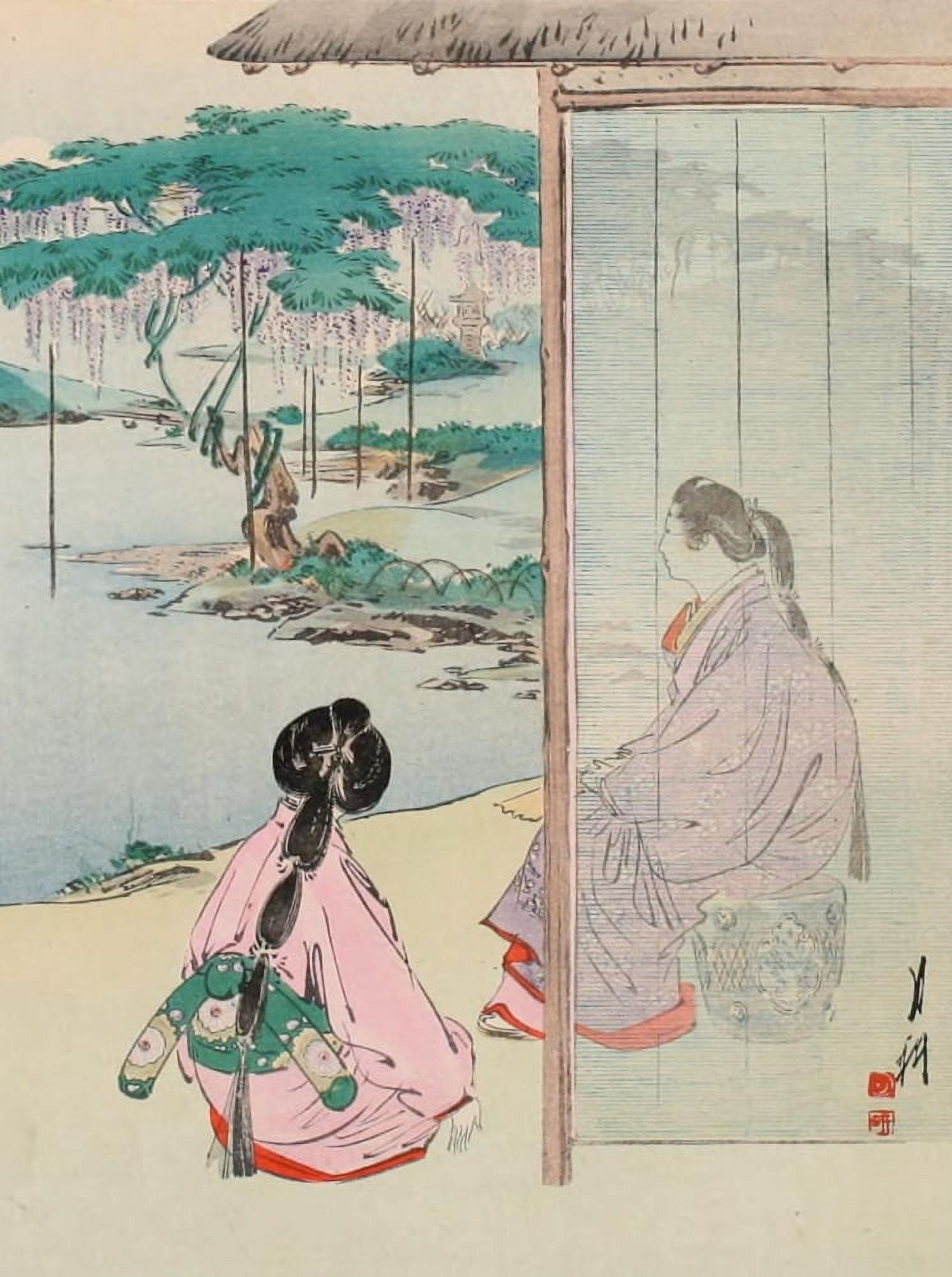 Wisteria blossoms in a Nobles garden Floral Art of Japan 1899 Canvas Art - Unknown (18 x 24)