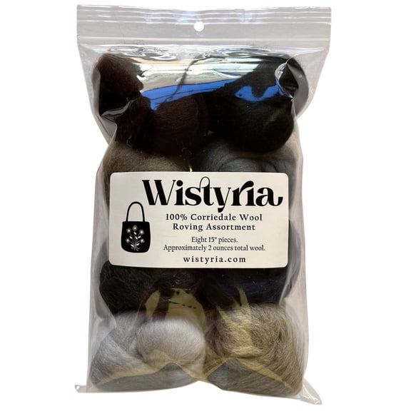 Wistyria Editions 100% Wool Roving - Dark and Stormy, Pkg of 8