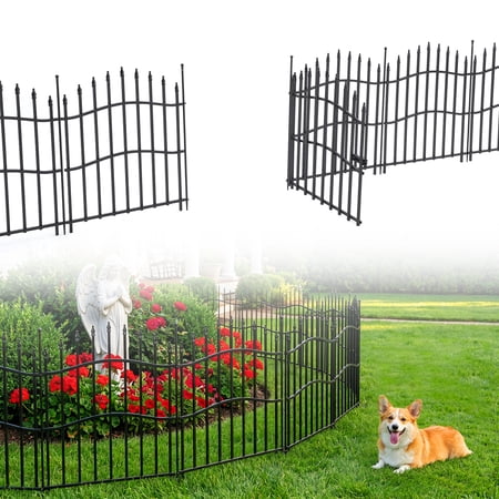 Wisykoke 10 Panels No Dig Garden Fence with Gate, 24in(h)×22ft(l) Heavy-Duty Rustproof Metal Panels for Yard & Patio, Landscape, Border