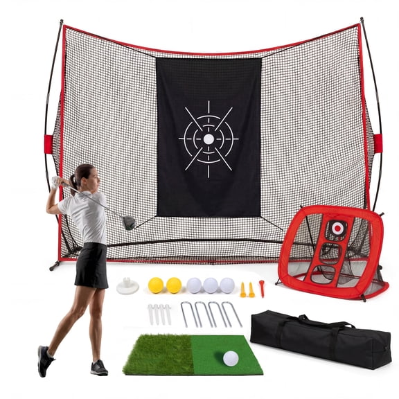 Wisykoke 10x7 FT Golf Nets Golf Practice Net for Backyard Driving Real GolfBalls, Golfer Hitting with Automatic Ball Return System, Turf Mat, Silk Targets & Tees, for Garage Indoor Outdoor Driving