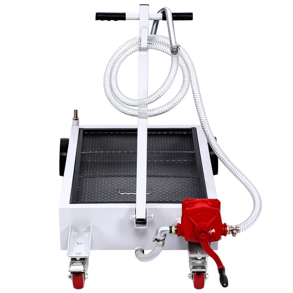 Wisykoke 15 Gallon Oil Drain Pan Cart with Pump & 8 Ft Hose, T Folding Handle & Low Profile Metal Rolling Oil Drain Cart for Truck Cars SUVs, White
