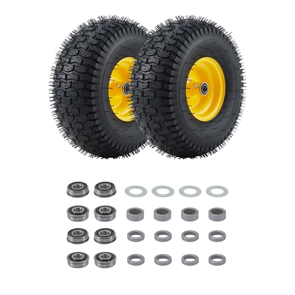 Wisykoke 15x6.00-6 Lawn Mower Tire Set of 2, Yellow Hub Assembly, Replacement for Riding Mower Garden Tractor Zero Turn Mower