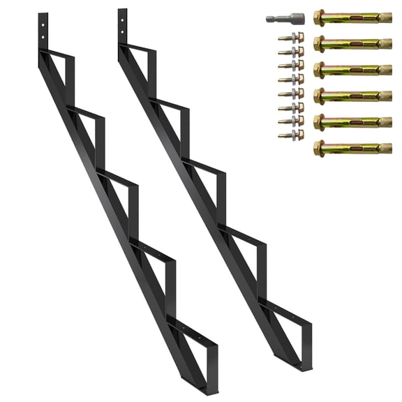 Wisykoke 2 Pack 5 Step Steel Stair Step Riser, Metal Stair Stringer with Reinforcing Support Legs, Steel Stair Stringer for Indoor/Outdoor Steps