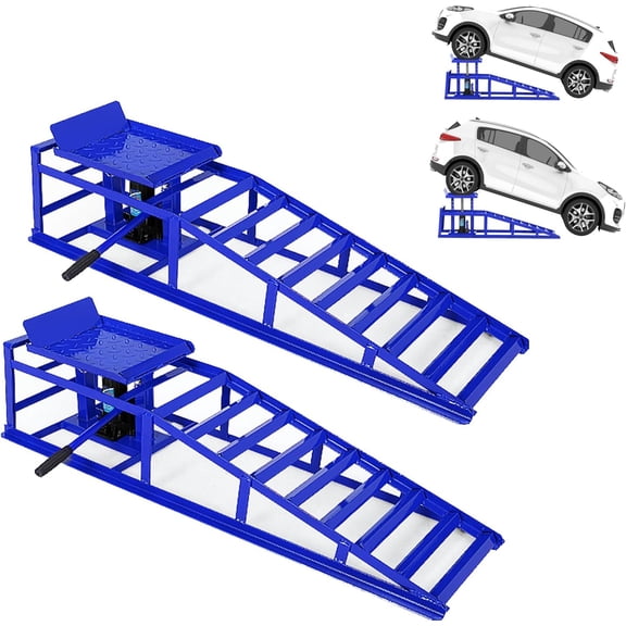 Wisykoke 2 Pack Auto Car Truck Service Ramps Lifts,11023lbs(5T) Garage Car Lift Hydraulic Ramps, Portable Car Ramps for Oil Changes, Low New Car Ramps, High Lift Height Adjust 9.8 -15 inch