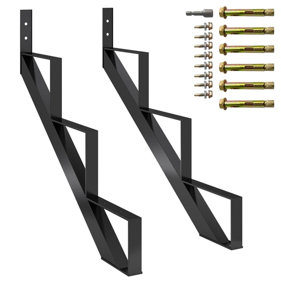 Wisykoke 2 Pack Steel Stair Step Riser 3 Step Stair Stringer with Reinforcing Support Legs, Heavy Duty Steel Stair Stringer for Indoor/Outdoor Steps
