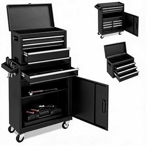 Wisykoke 4 Drawers Tool Chest Metal Rolling Tool Box with Universal Lockable Wheels, Detachable Top Toolbox, Storage Cabinet and Shelf, Tool Cart for Workshop Mechanics Garage