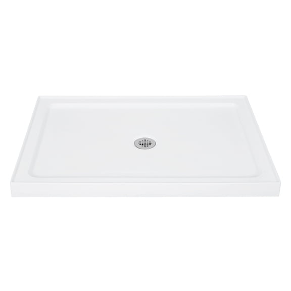 Wisykoke 48 x 32 Shower Base Center Drain Single Threshold Shower Base in White with Efficient Drainage, Non-Slip, Stainless Steel Cover, Small Rectangle Acrylic Shower Pan for Bathroom