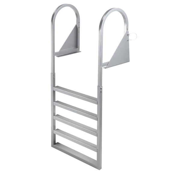 Wisykoke 5-Step Dual Handrails Dock Straight Vertical Ladder, Anti-Corrosion Powder Coated Aluminum Alloy 350 Lbs Load Capacity Flip-Up Adjustable Height Marine Pier Boat Access Steps