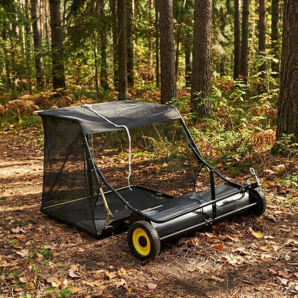 Wisykoke 50" Tow Behind Lawn Sweeper, Pull Behind Lawn Sweeper with 26 cu. ft Large Capacity Leaf & Grass Collector, Heavy Duty Garden Sweeper with Adjustable Sweeping Height
