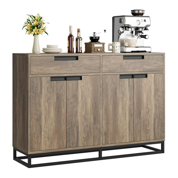 Wisykoke 55 in Sideboard Buffet Cabinet Large Accent Modern Storage Cabinet with Metal Frame Base 2 Drawers and 4 Doors, Coffee Bar Table for Kitchen, Dining Room