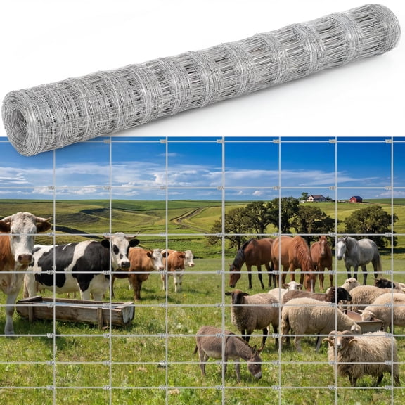 Wisykoke 5ft x 328ft Farm Fence, 12 Gauge Heavy Cattle Panel Fence Galvanized Woven Wire Field Fencing Livestock Fence, Durable Chain Link Hog Wire Fencing for Yard Garden Sheep Goat Deer Horse