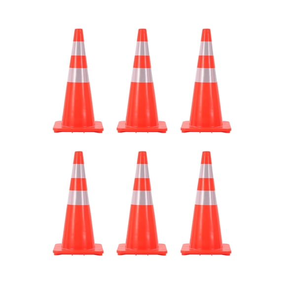 Wisykoke 6-Pack 28" Orange Traffic Cones with Reflective Collars & PVC Base, Safety Cones for Road Parking, Construction, Home Use