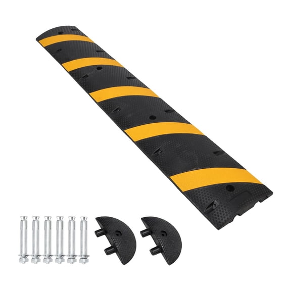 Wisykoke 6Ft Rubber Speed Bumps with End Caps, 25000 Lbs Capacity Heavy Duty Modular 2-Channel Design, for Cable Protection On Asphalt, Concrete and Gravel Roads