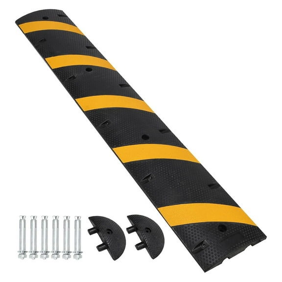 Wisykoke 6ft Rubber Speed Bump, 2 Channel Modular Heavy Duty Speed Bumps Humps 25000 lbs Load Capacity, Cable Protector Ramp with 2 End Caps for Asphalt Concrete Gravel Driveway Road
