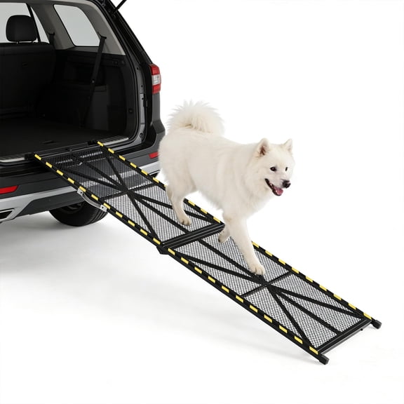 Wisykoke 71" x 17" Steel Vehicle Pet Dog Ramp Up to 300 Lbs Weight Capacity, Features Anti-Slip Mesh Surface and Handle For SUVs, Pickup Trucks and RVs