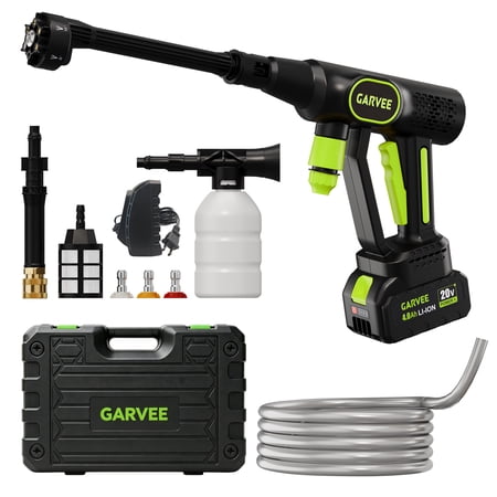 Wisykoke Battery Powered Pressure Washer Cordless Home Portable Handheld Pressure Washer Cleaner 320PSI Power Washer, 6-in-1 Nozzle, 26FT Detachable High-Elastic Hose, 20V 4.0Ah Battery&Charger