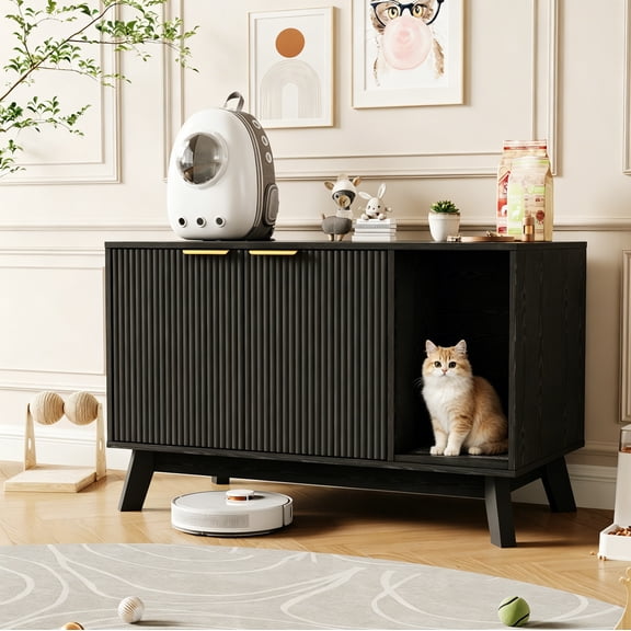 Wisykoke Cat Litter Box Enclosure 38.6" Litter Box Enclosure Furniture Hidden Litter Box with Cat Litter Mat and Ventilated Holes, Modern Indoor Cat House, End Table for Living Room