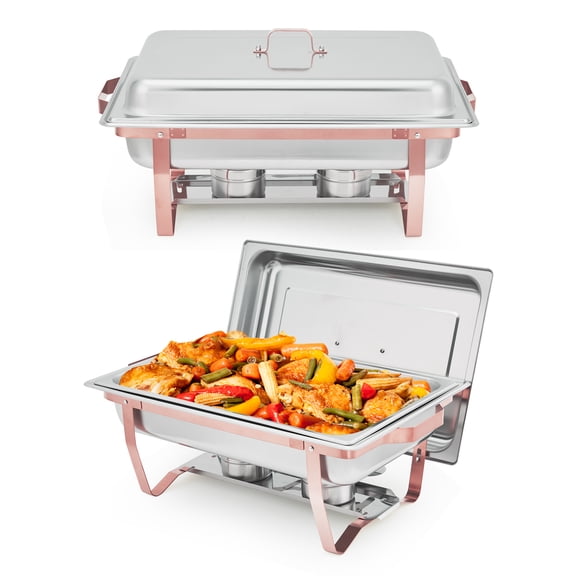 Wisykoke Chafing Dishes Set of 2, 8QT Buffet Servers and Warmers Set with Lid & Foldable Frame, Rectangular Stainless Steel Chafer Food Warmer for Parties Wedding Catering Supplies
