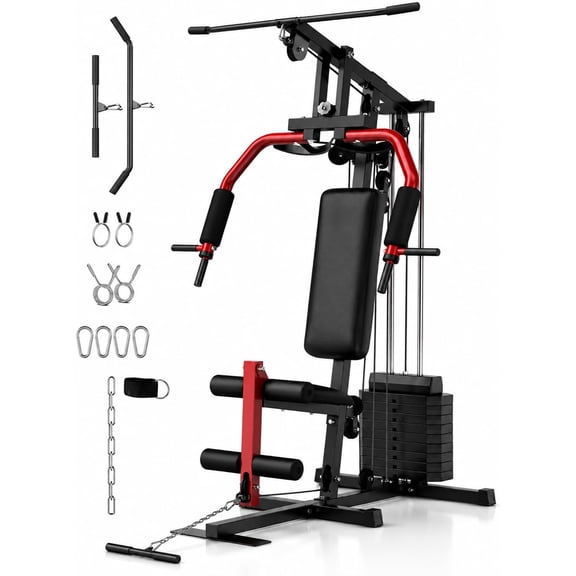 Wisykoke Home Gym Machine with 100LBS Weight Stack, Full Body Strength Trainer All-in-One Workout Equipment with Lat Pulldown, Chest Press, Low Row, Butterfly Arms, Leg Extension & Cable Station