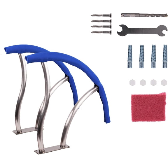 Wisykoke A Pair Pool Handrail 30" x 30" Swimming Pool Safety Rail for Inground Pools, 304 Stainless Steel Heavy Duty Pool Stair Rail with Blue Grip Cover, 250 LBS Load Capacity