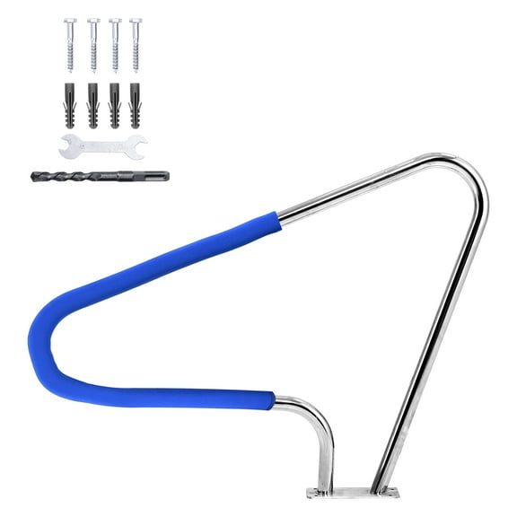 Wisykoke Pool Rail 48"x 36" Rustproof 304 Stainless Steel Pool Handrail for Swimming Pool with Blue Grip Cover & Accessories, 370LBS Load Capacity Silver