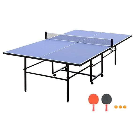 Wisykoke Professional Outdoor Table Tennis Table, 9ft Full Size Ping Pong Table for Indoor/Outdoor Use, Weatherproof Folding Portable Design with Wheels, Net Included, 10-Min Assembly, Playback Mode