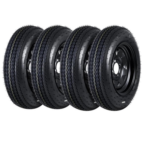 Wisykoke Set of 4 4.80-8 4.80x8 480-8 Trailer Tires with 8" Rims, 4 Lug on 4" Bolt Pattern 6PR Load Range C, Heavy Duty 4.80x8 480-8 Tires for Utility/Boat/Camper Trailers