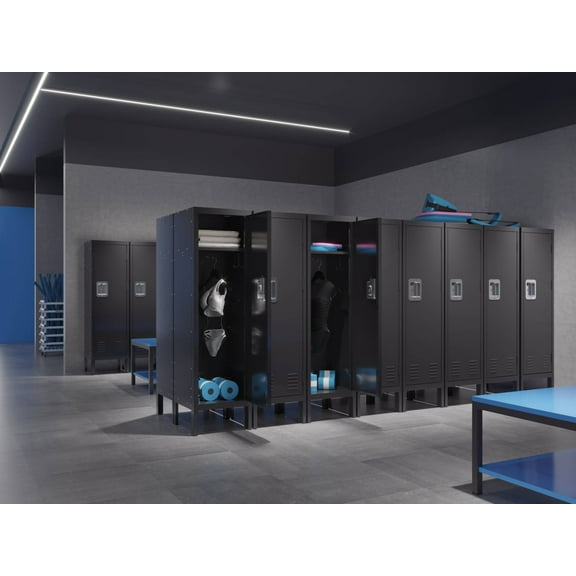 Witaxima 1-Door Tall Metal Locker, Retro Style, Black, 58.4" x 18.3" x 5.7", for Home/Gym