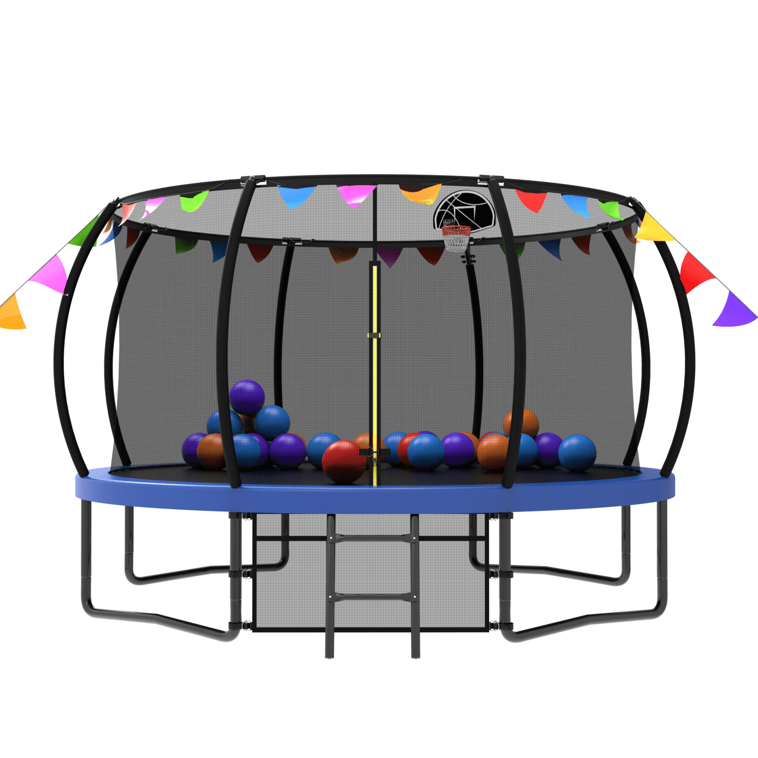 Witaxima 12FT Kids Trampoline with Safety Enclosure Net, Ladder & Flag Accessories, Outdoor Recreational Blue Trampoline, ASTM Certified, 144in Diameter