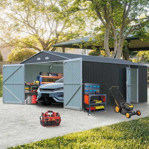 Witaxima 13x20FT Outdoor Storage Shed, Large Metal Garage Shed for Car, Truck, Bike, Lawnmower, Dark Gray, 250 Sq Ft with Lockable Doors & Ventilation