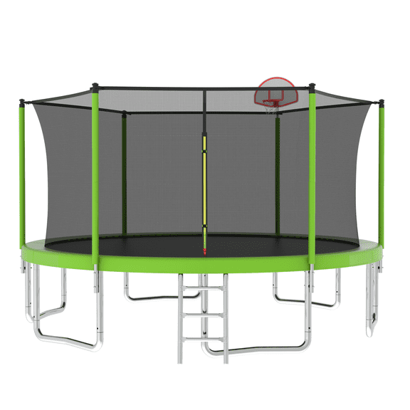 Witaxima 14FT Trampoline for Kids with Safety Enclosure Net, Outdoor Backyard Large Recreational Jumping Mat, Green, Heavy-Duty Steel Frame, Includes Ladder & Shoe Bag