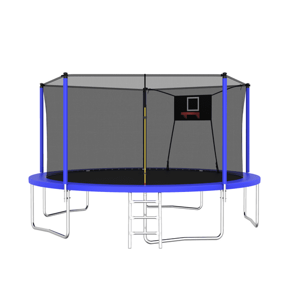 Witaxima 14FT Trampoline with Safety Enclosure Net, Blue Outdoor/Indoor Trampoline for Kids & Adults, Heavy-Duty Galvanized Steel Frame, 80 Springs, 5 W-Shaped Legs
