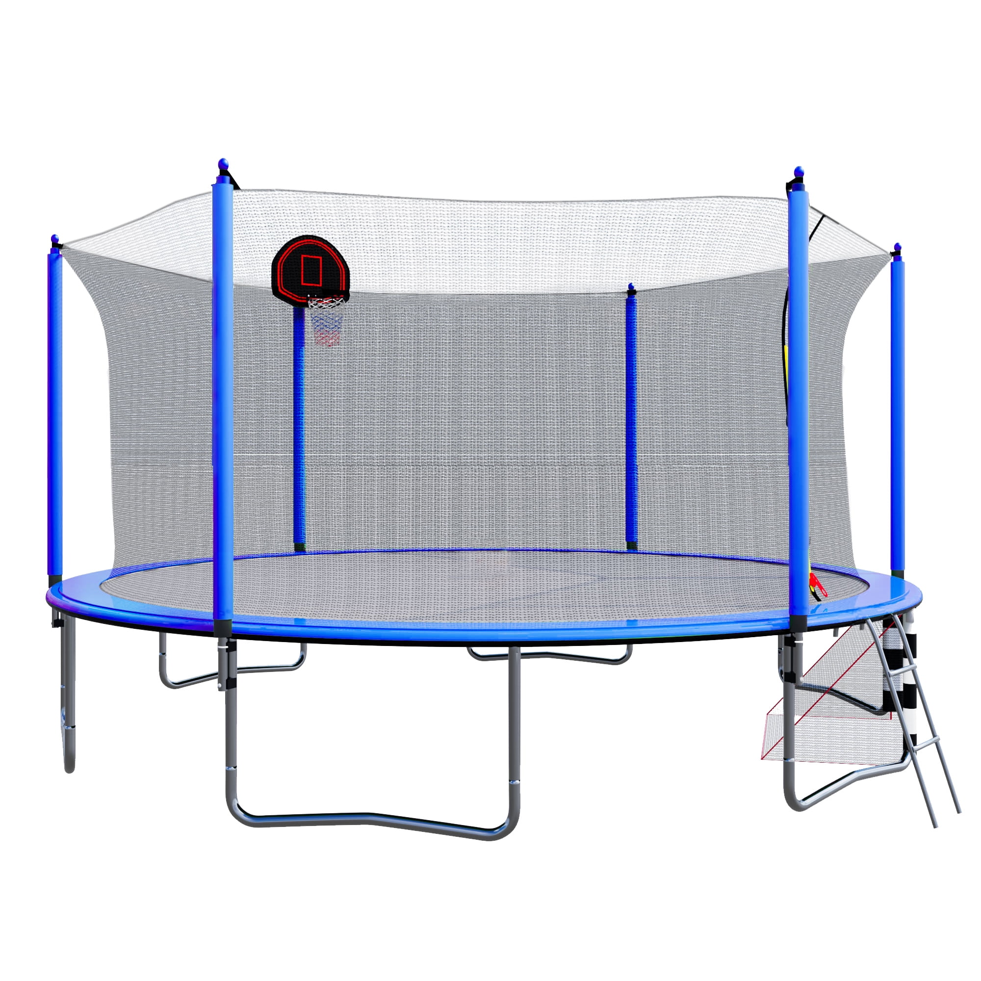 Witaxima 16FT Trampoline with Basketball Hoop, Soccer Goal, Pump & Ladder, Inner Safety Enclosure, Blue - 96 Springs, UV-Resistant, W-Shape Legs