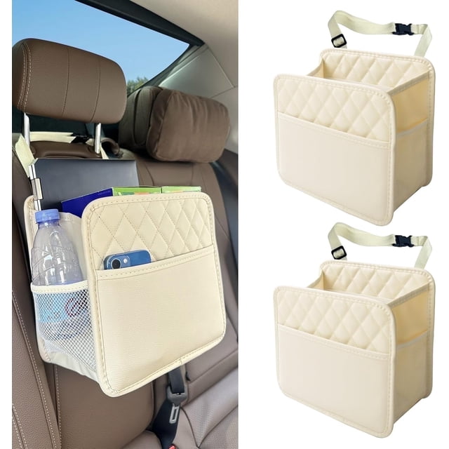 Witaxima 2 Pack Beige Car Trash Bag Hanging, 2.14 Gal Car Trash Can ...