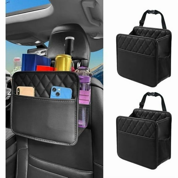 Witaxima 2025 UPDATED 2 Pack Car Seat Organizer for Backseat with Storage Pockets, Multipurpose Hanging Trash Bag & Organizer - Premium PU Leather, Large Capacity 2.14 Gallon, Black