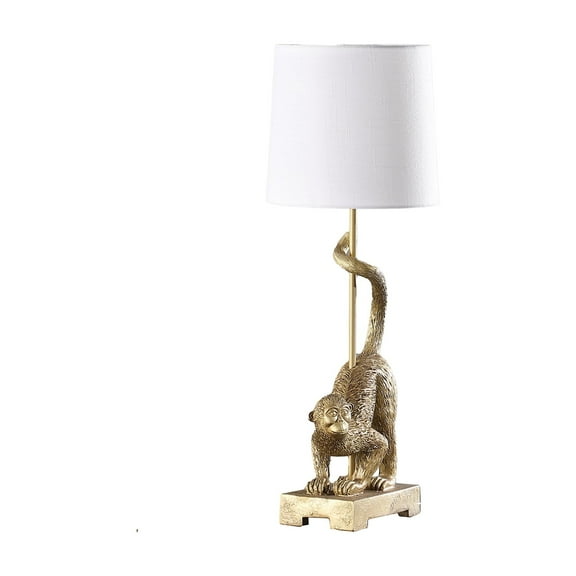 Witaxima 24" Golden White Capuchin Monkey Polyresin Table Lamp with Cotton/Linen Shade, Old World Wildlife Decor, UL Listed, 60W Bulb Compatible