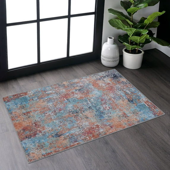 Witaxima 2x3 ft Washable Area Rug, Multi-Color Low-Pile Doormat with Non-Slip Backing