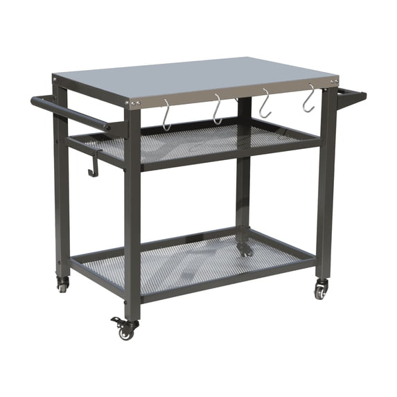Witaxima 3-Shelf Outdoor Grill Table with Wheels, Stainless Steel Prep Cart for Blackstone Griddle & Pizza Oven, Grey BBQ Stand (42.24"L x 21.65"W x 32.67"H)