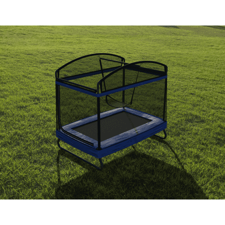 Witaxima 4x6ft Outdoor Square Trampoline for Kids & Adults, Rectangular Bounce Trampoline with Safety Net & Swing, 220LB Capacity, Black+Blue