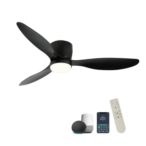Witaxima 52" Black Smart Ceiling Fan with Light, WiFi Alexa Compatible, Remote Control, Flush Mount DC Motor for Indoor Outdoor