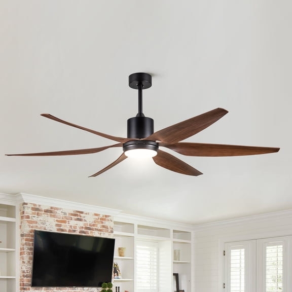Witaxima 66" Smart Ceiling Fan with LED Light, Remote & App Control, Brown Blades, Black Finish, Whisper Quiet Motor