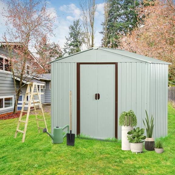 Witaxima 8ft x 4ft Outdoor Metal Storage Shed with Metal Foundation, Galvanized Iron Frame, Sliding Doors & Padlock, White Heavy-Duty Weather-Resistant Garden Shed