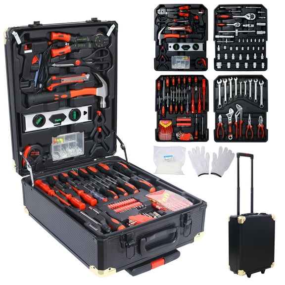 Witaxima 969-Piece Home Repair Tool Set Kit for Men, Rolling Toolbox Storage Case with 4 Drawers, General Household Tool Kit for Maintenance, Garden, Handyman - Black