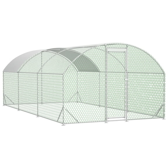Witaxima Dome Shaped Chicken Run with Anti-UV Cover, 1" Tube Metal Fence Cage, 9.84' x 19.68' x 6.56' Silver Outdoor Hen Enclosure for Farm Animals